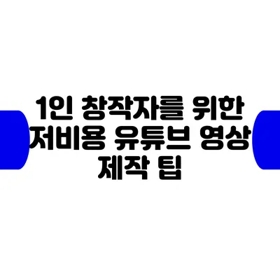 1인 창작자를 위한 저비용 유튜브 영상 제작 팁