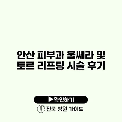 안산 피부과 울쎄라 및 토르 리프팅 시술 후기