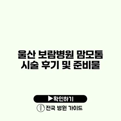 울산 보람병원 맘모톰 시술 후기 및 준비물