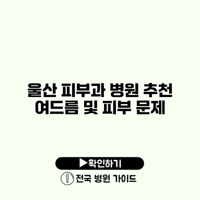 울산 피부과 병원 추천 여드름 및 피부 문제